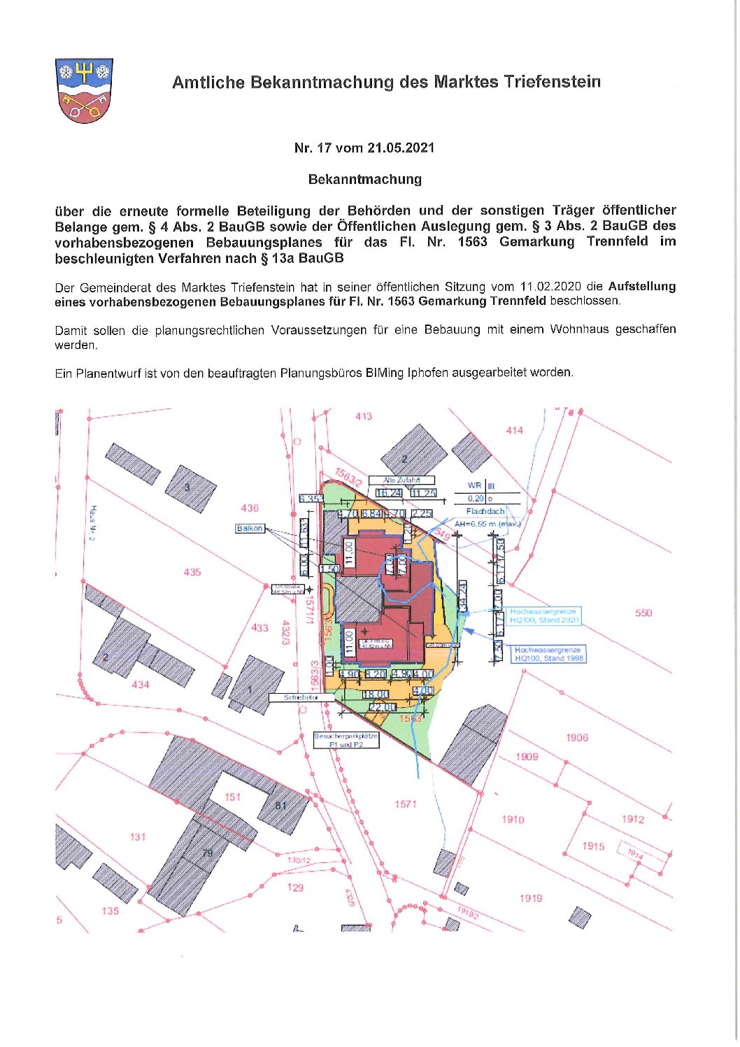 Bekanntmachung über die erneute formelle Beteiligung der Behörden und